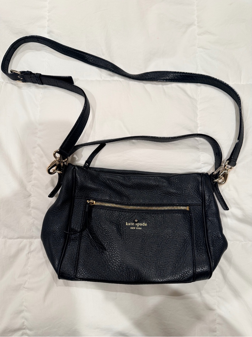 kate spade Black Pebbled Leather Crossbody with Gold Hardware